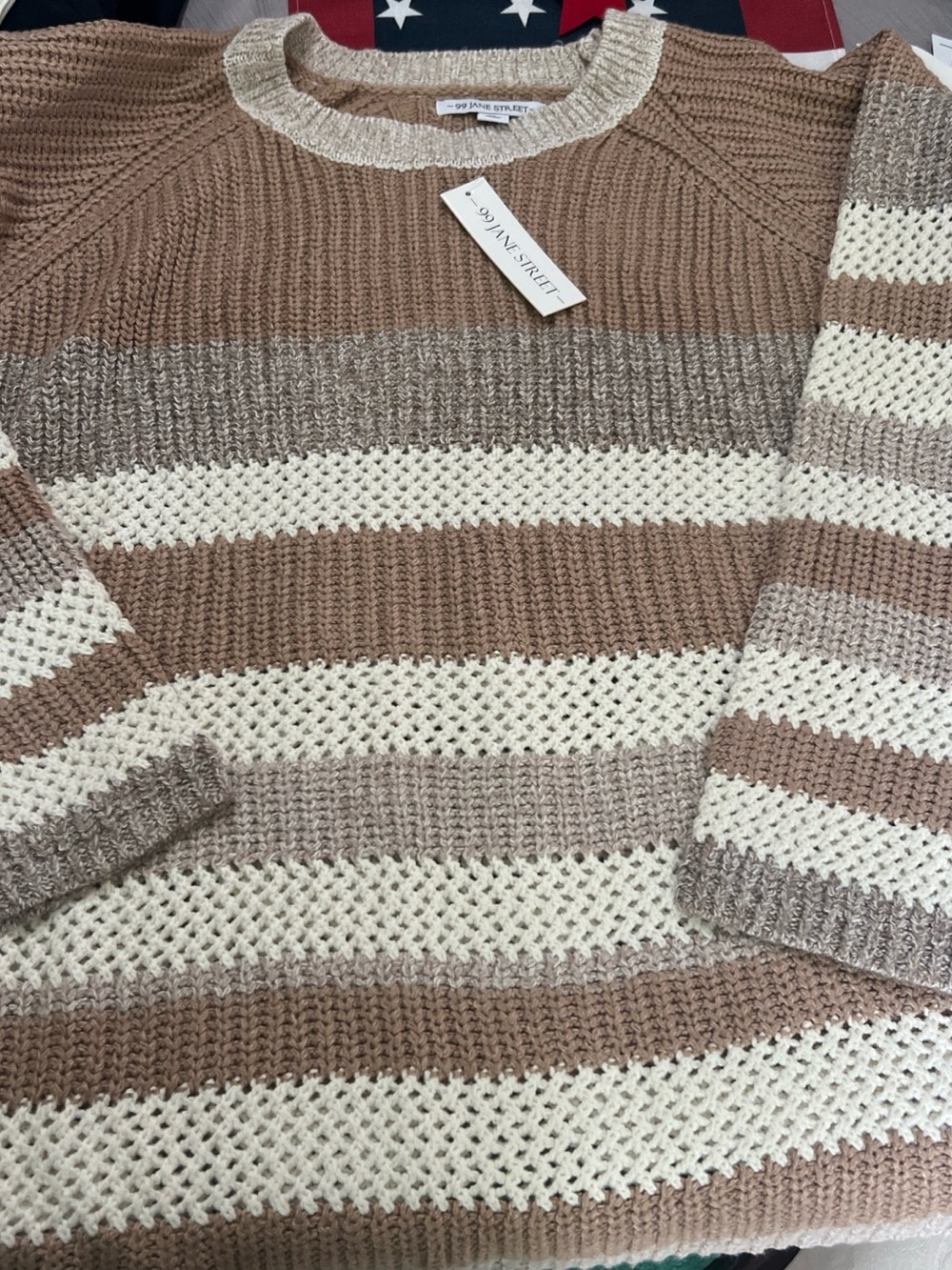 NWT 99 Jane Street Women’s 3X Chunky Knit Color Block Sweater Taupe wide Sleeves